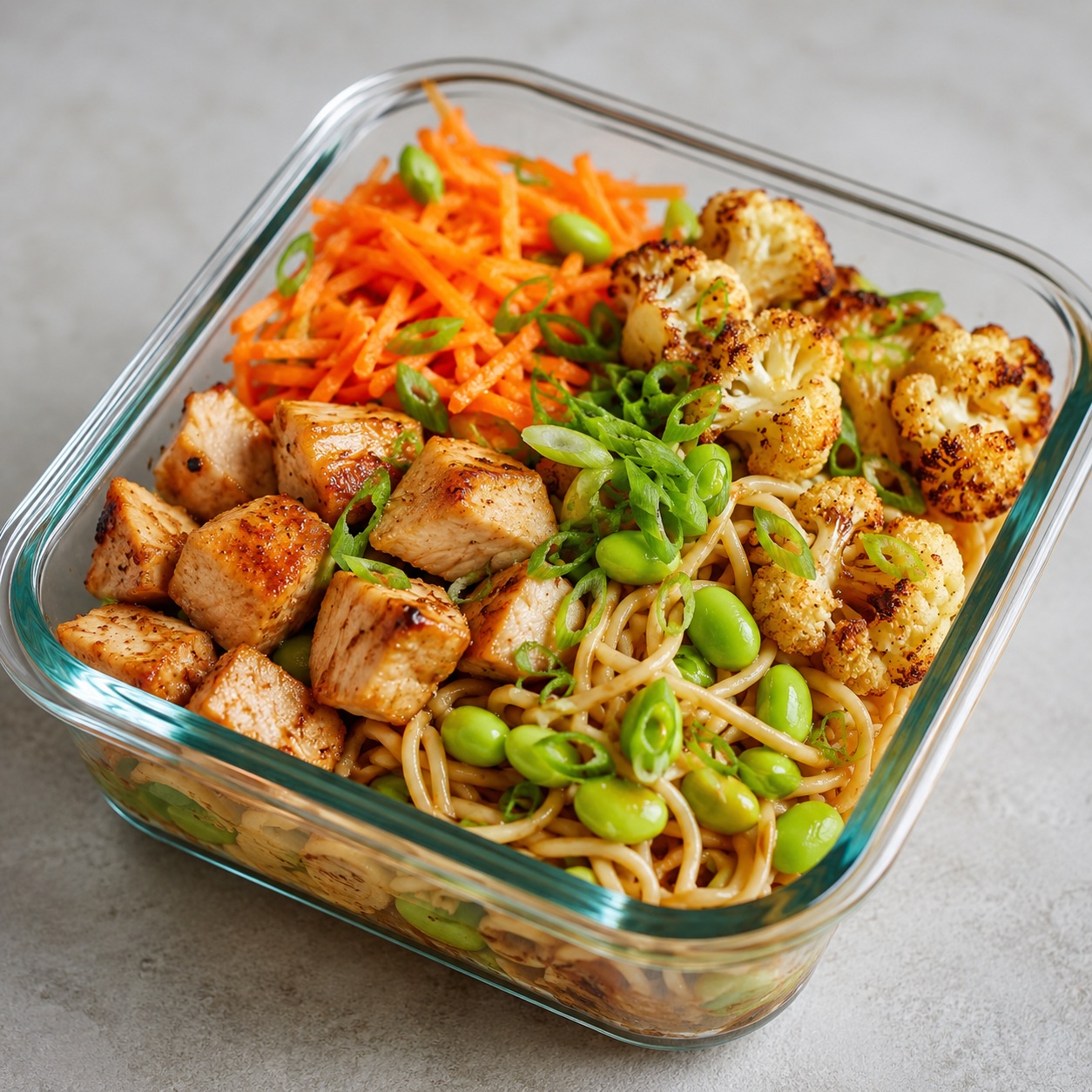 Sesame Ginger Cauliflower Chicken Noodle Bowls