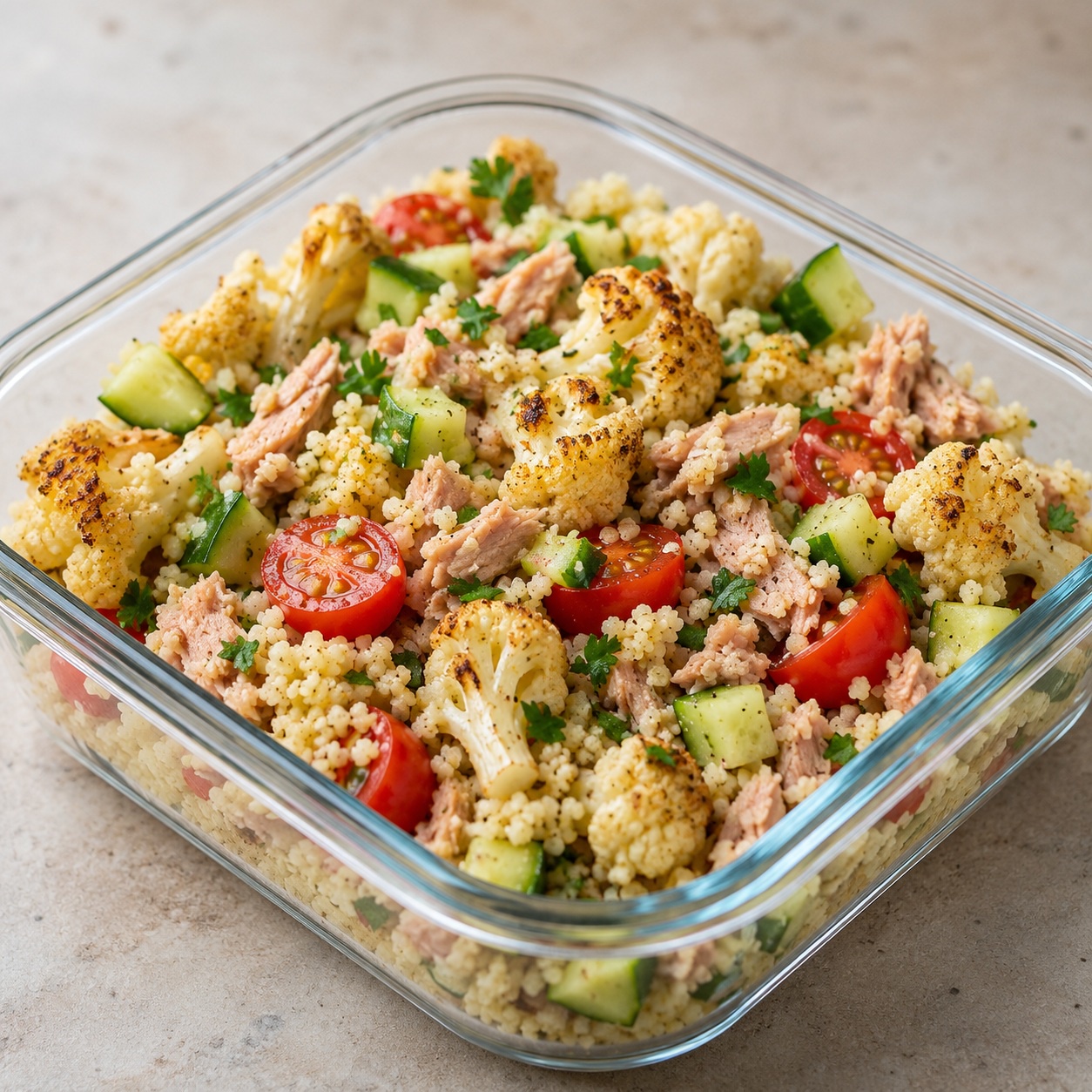 Roasted Cauliflower Tuna Couscous Salad