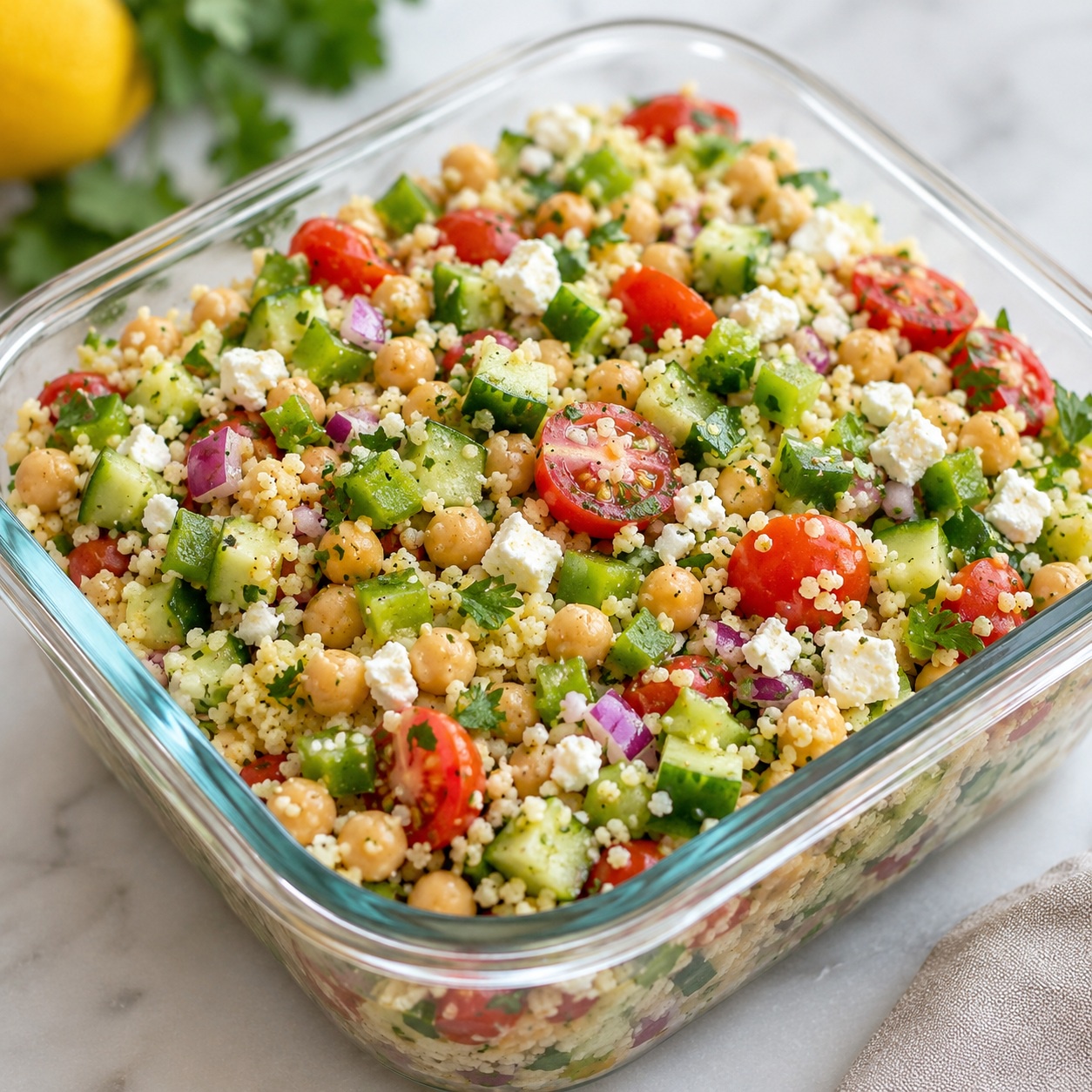Lemon Chickpea Couscous Salad with Green Bell Pepper
