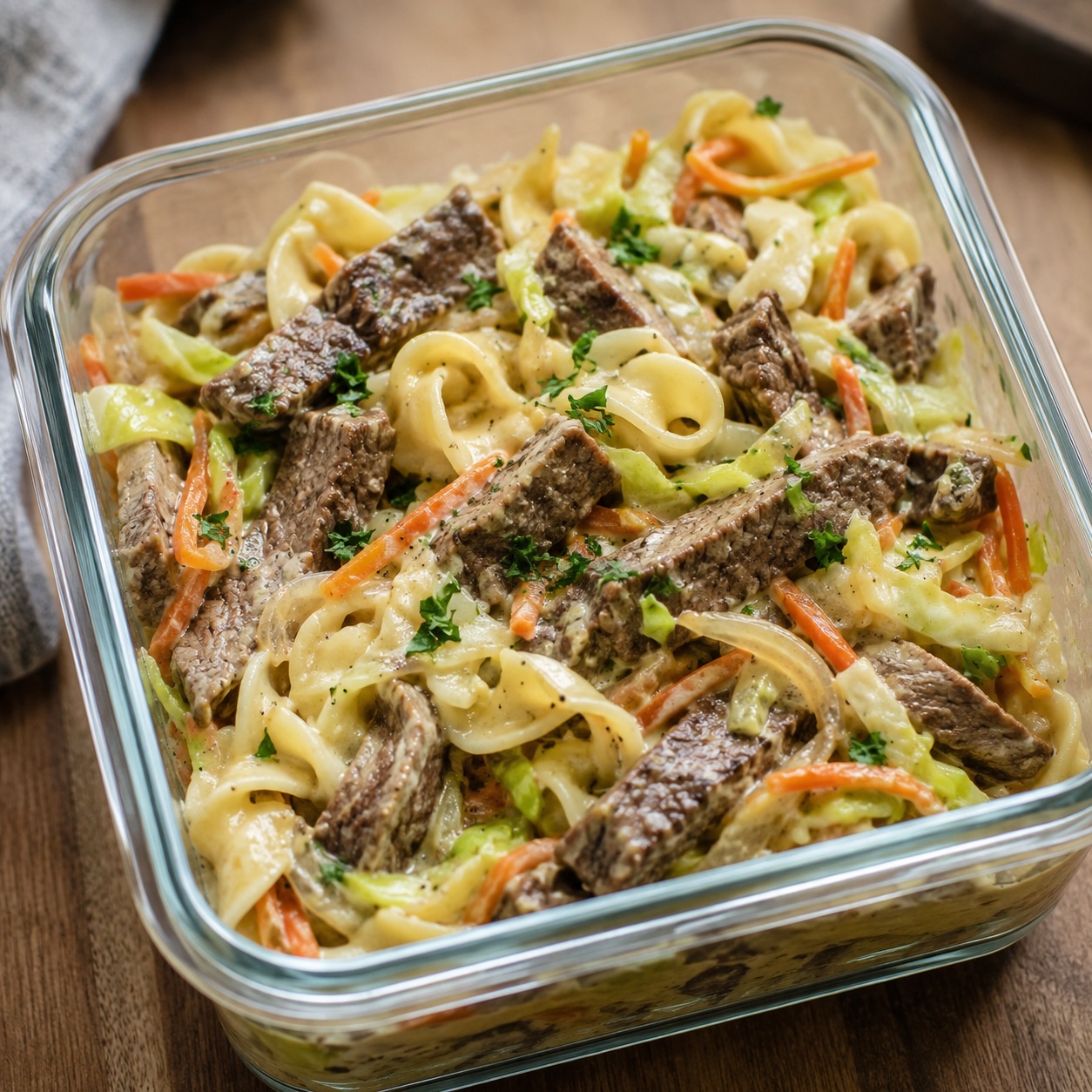Dijon Sirloin Cabbage Noodle Prep