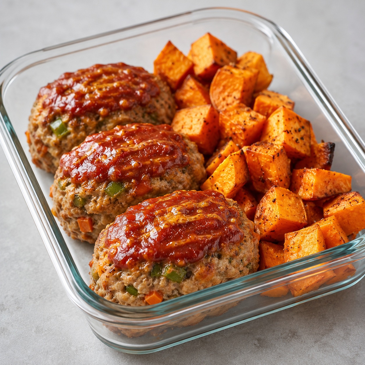 Turkey Green Bell Pepper Meatloaves with Sweet Potatoes