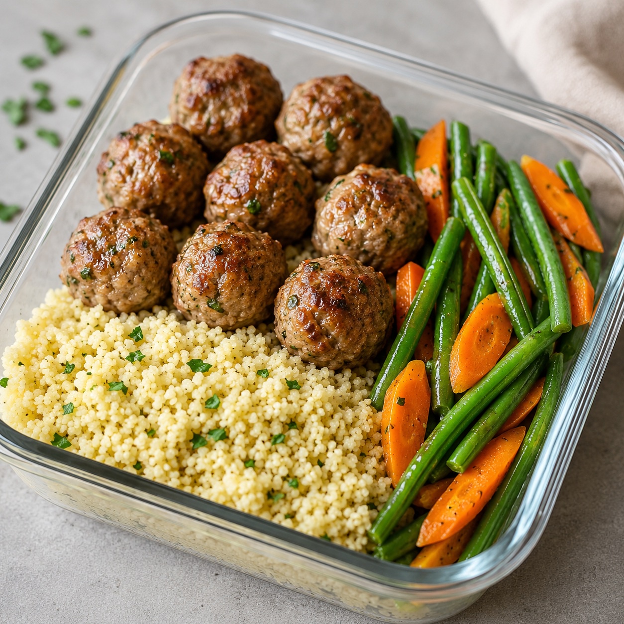 Lemon Herb Pork Meatballs with Couscous