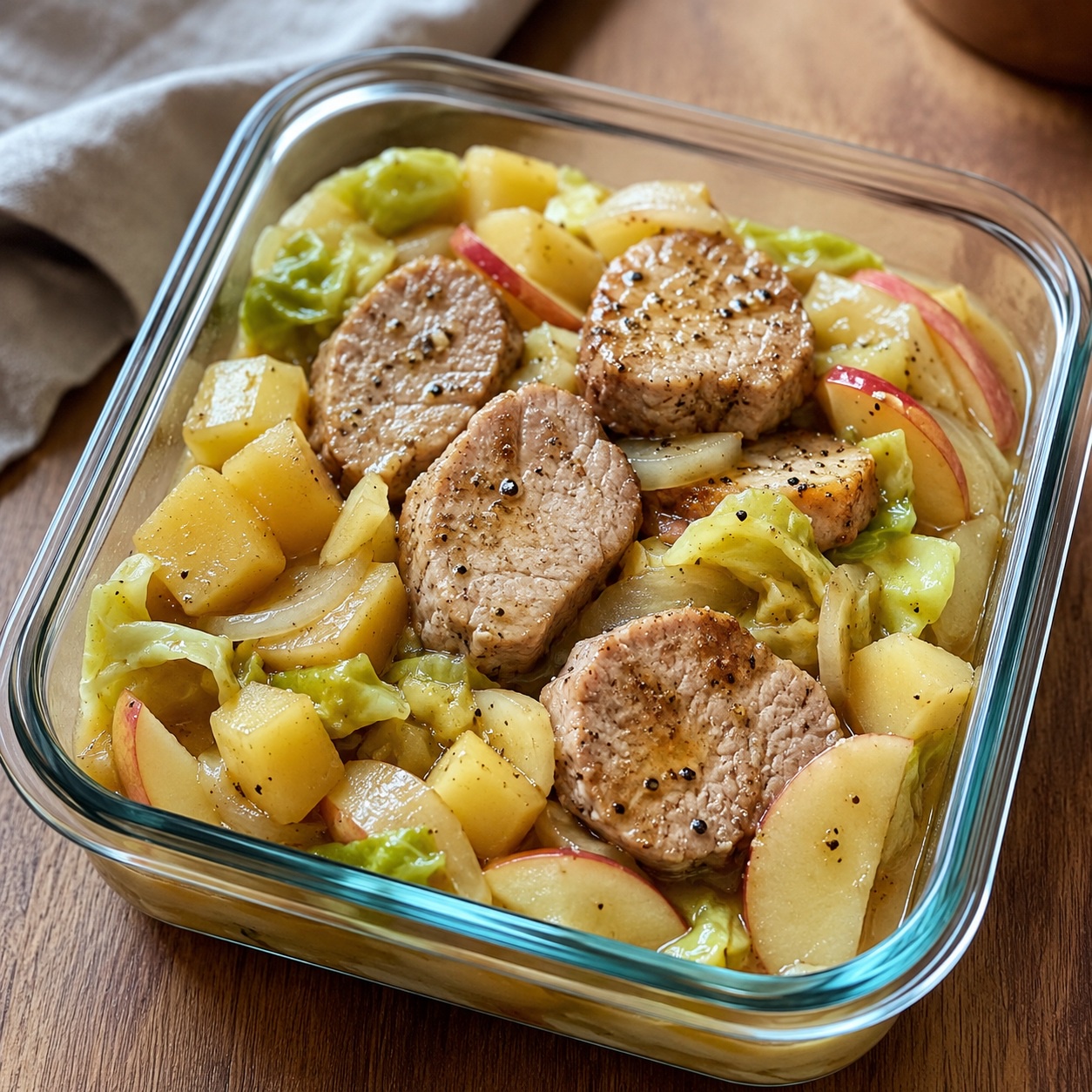 Dijon Apple Pork Loin Skillet with Cabbage and Potatoes
