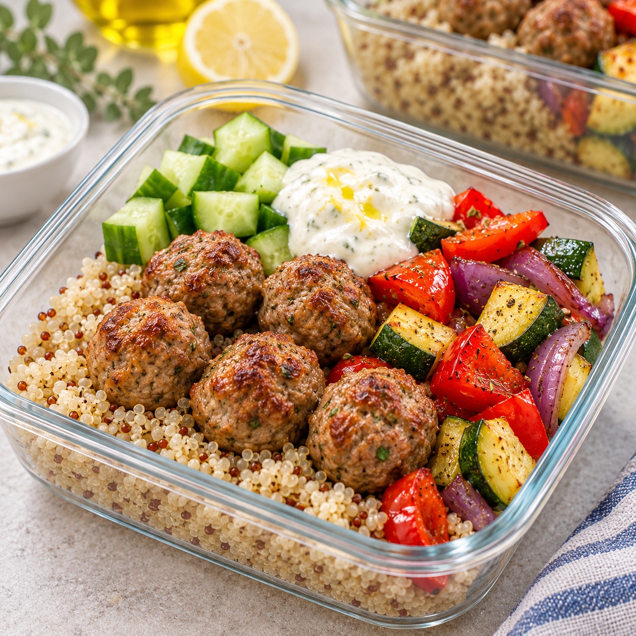 Greek Lemon Veal Meatball Quinoa Boxes