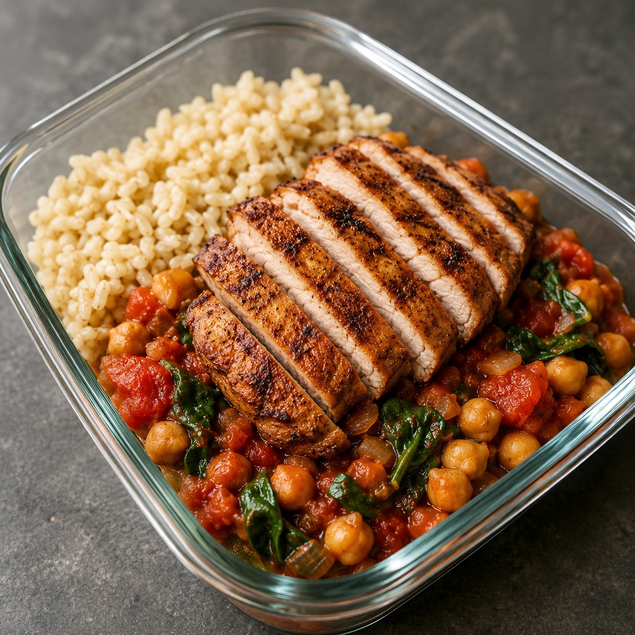 Smoky Tomato Pork Chop with Chickpeas and Spinach