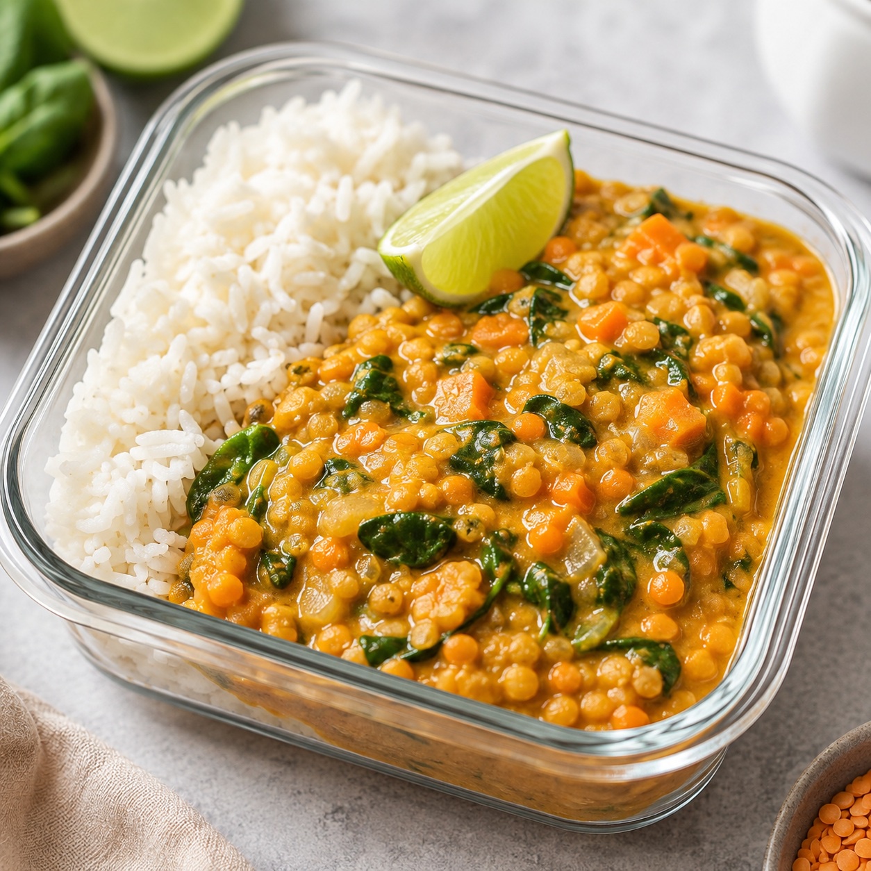 Creamy Lime Red Lentil Curry with Spinach