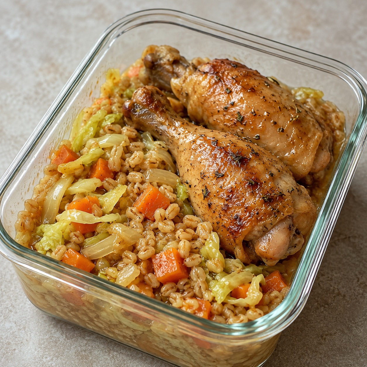 Maple Mustard Braised Chicken Drumsticks with Barley and Cabbage