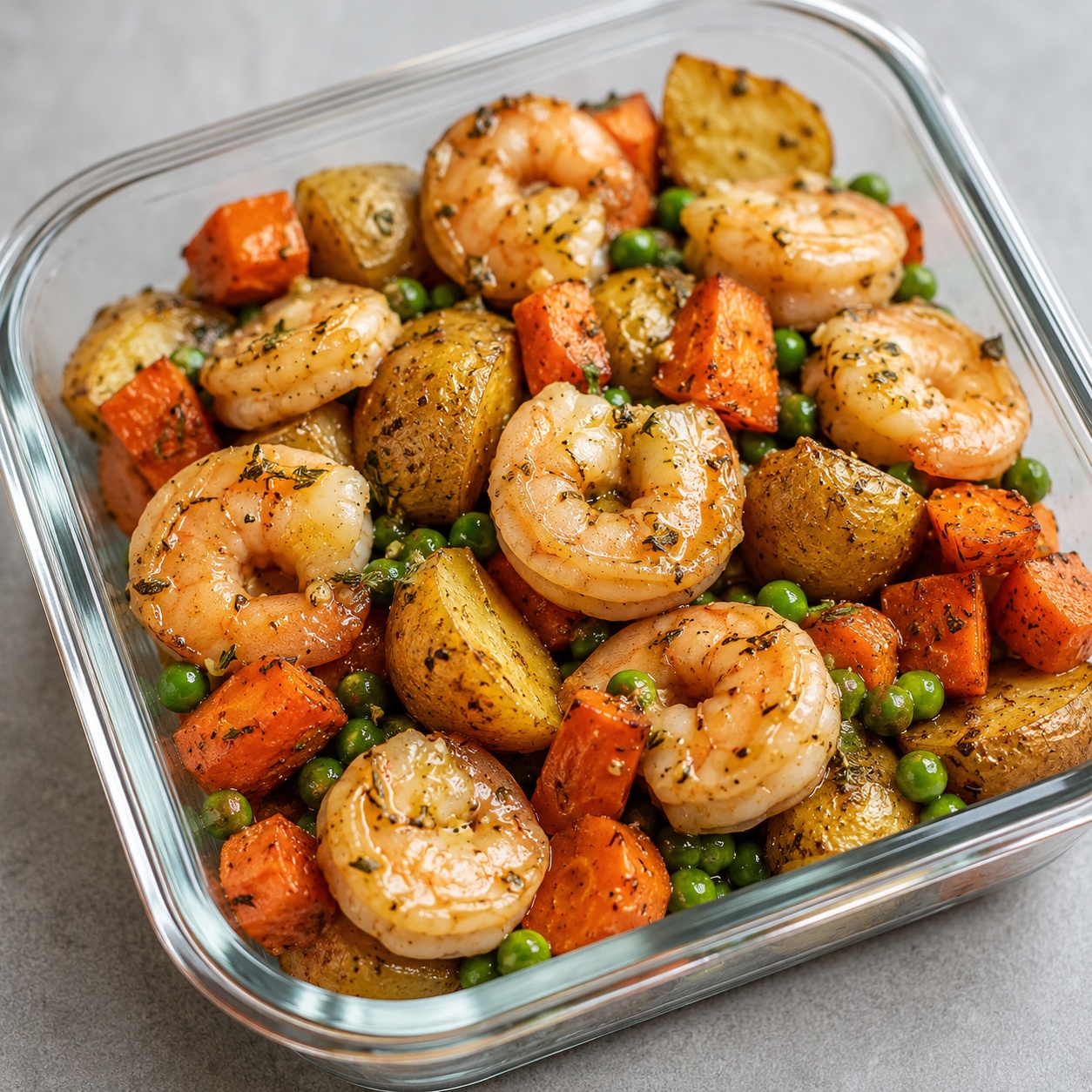 Maple Dijon Shrimp with Roasted Potatoes and Carrots