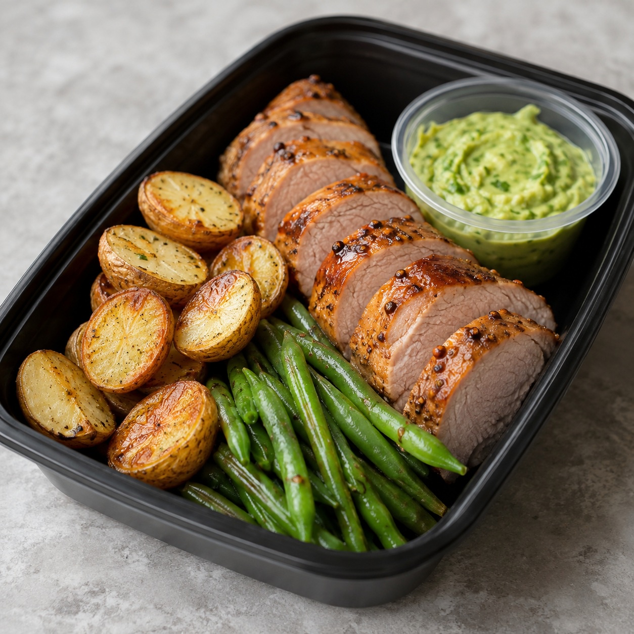 Maple Pork Tenderloin with Avocado Herb Sauce
