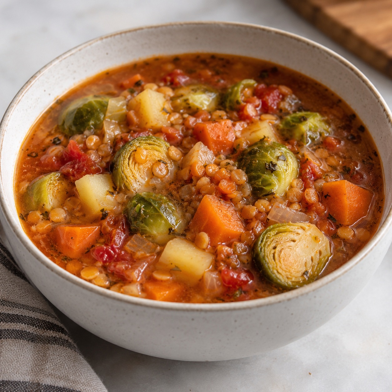 Brussels Sprout and Red Lentil Soup