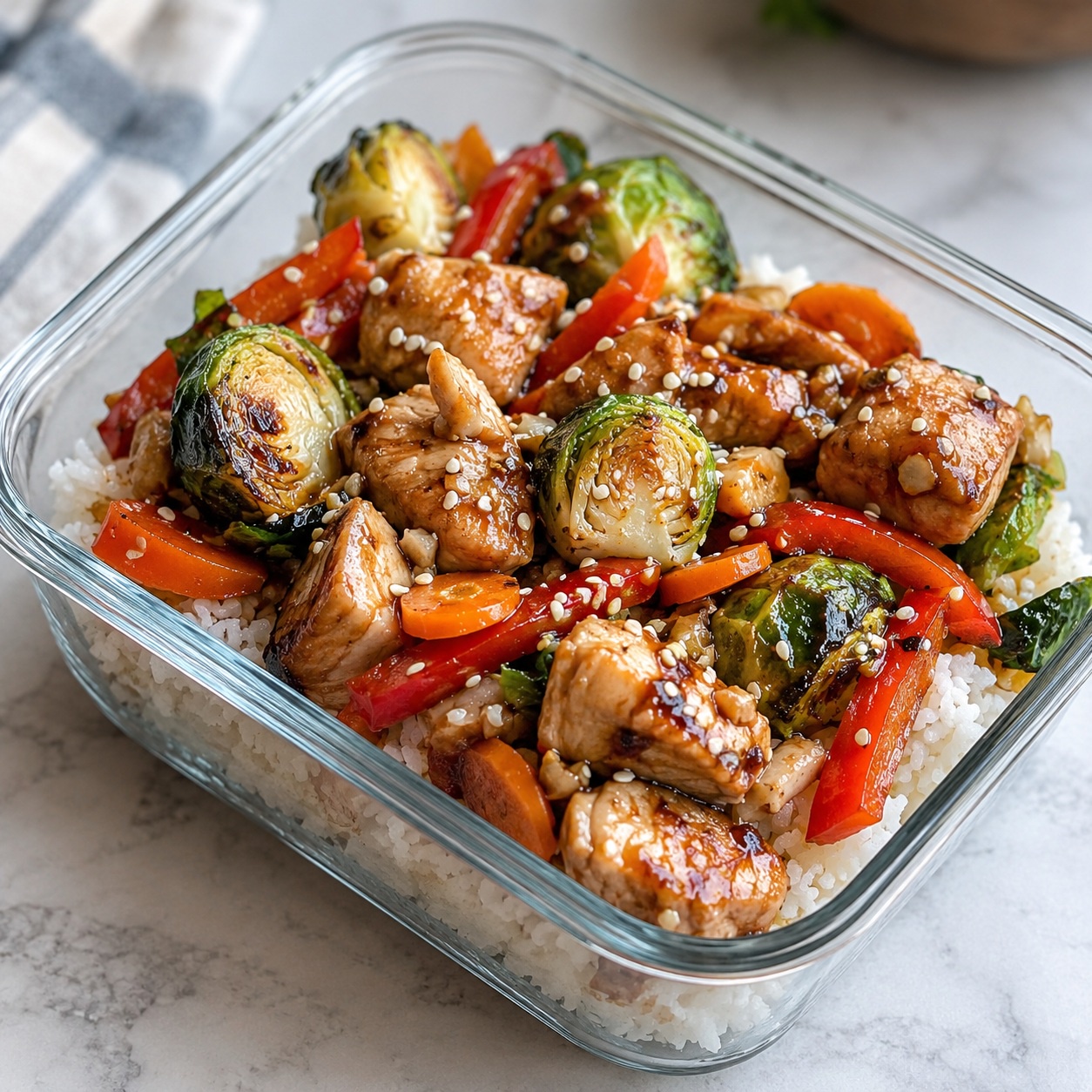 Teriyaki Chicken and Brussels Sprout Rice Bowl