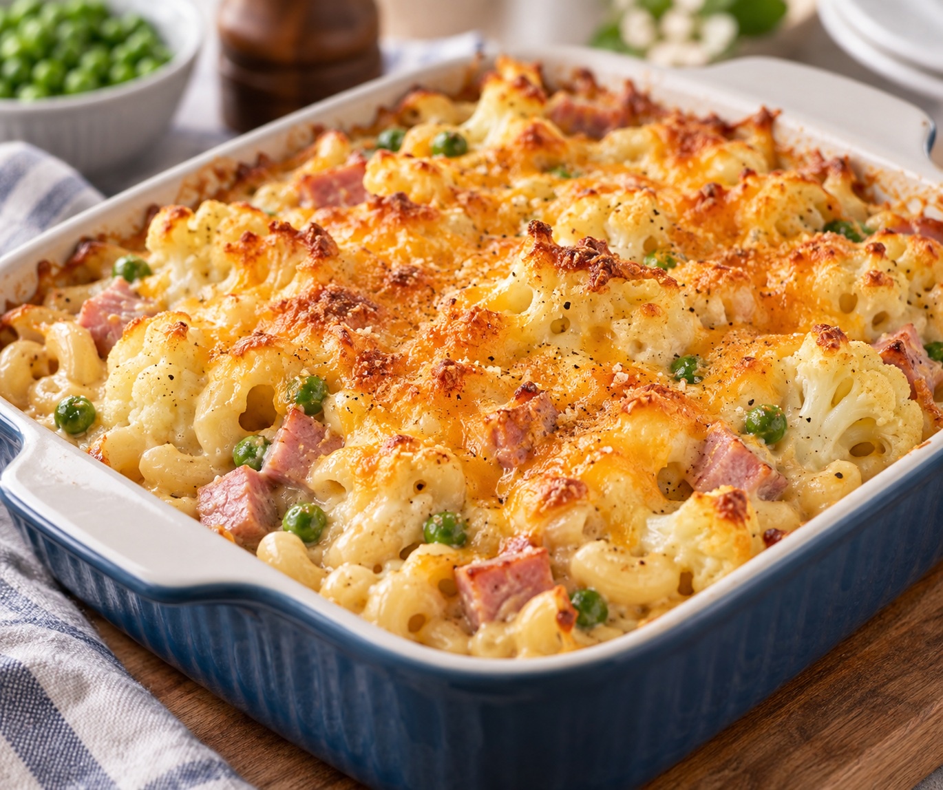 Cheesy Ham and Cauliflower Macaroni Bake