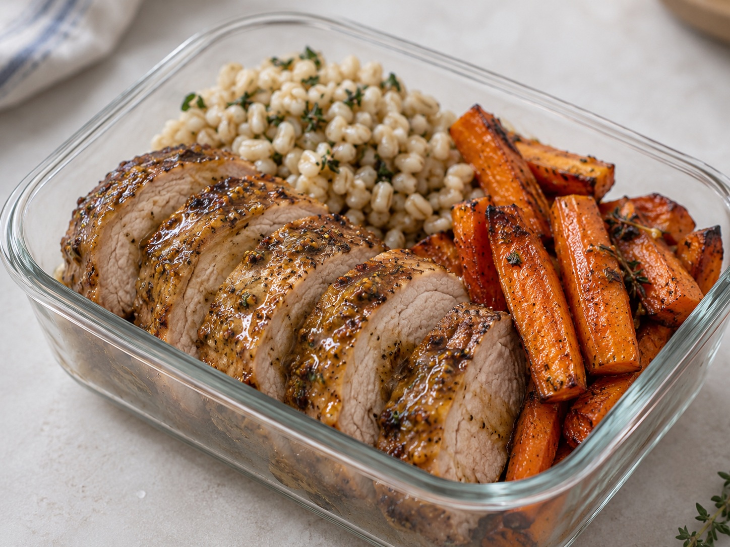 Maple Mustard Pork Loin with Barley and Carrots