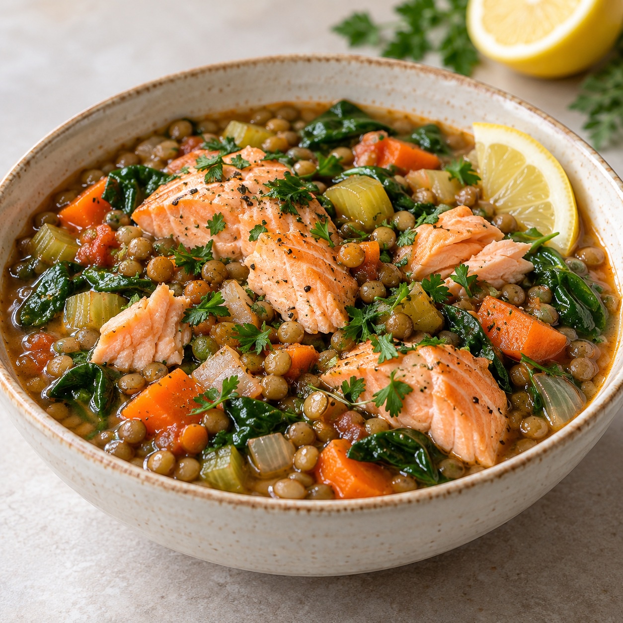 Slow-Cooker Salmon and Lentil Stew