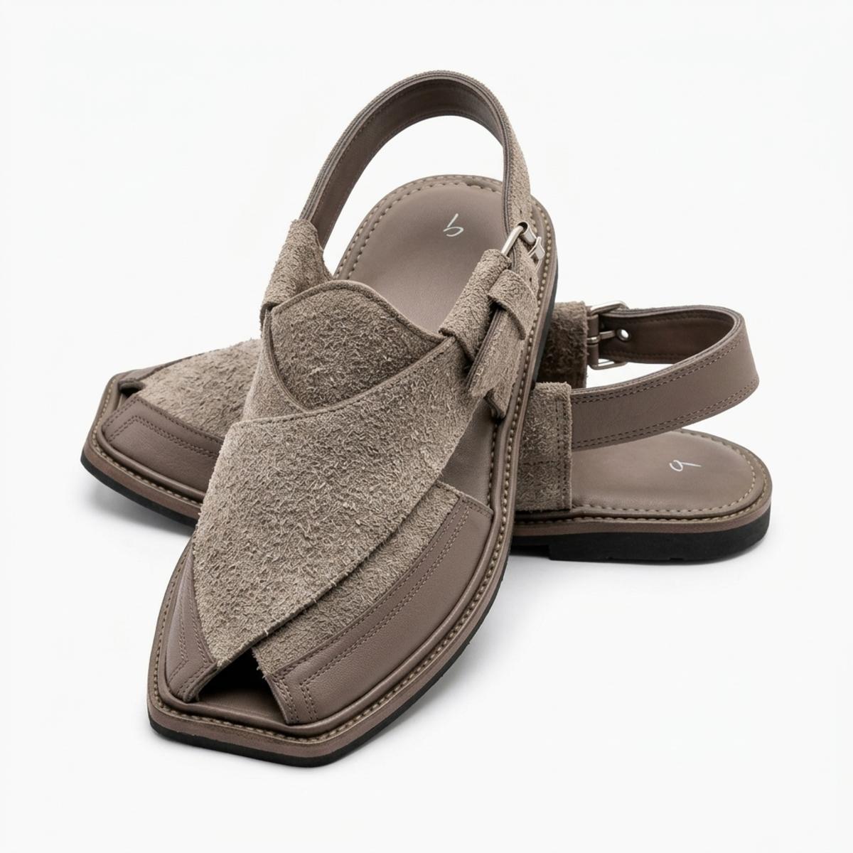 Premium Suede Cross-Strap Peshawari Chappal – Taupe — image 2