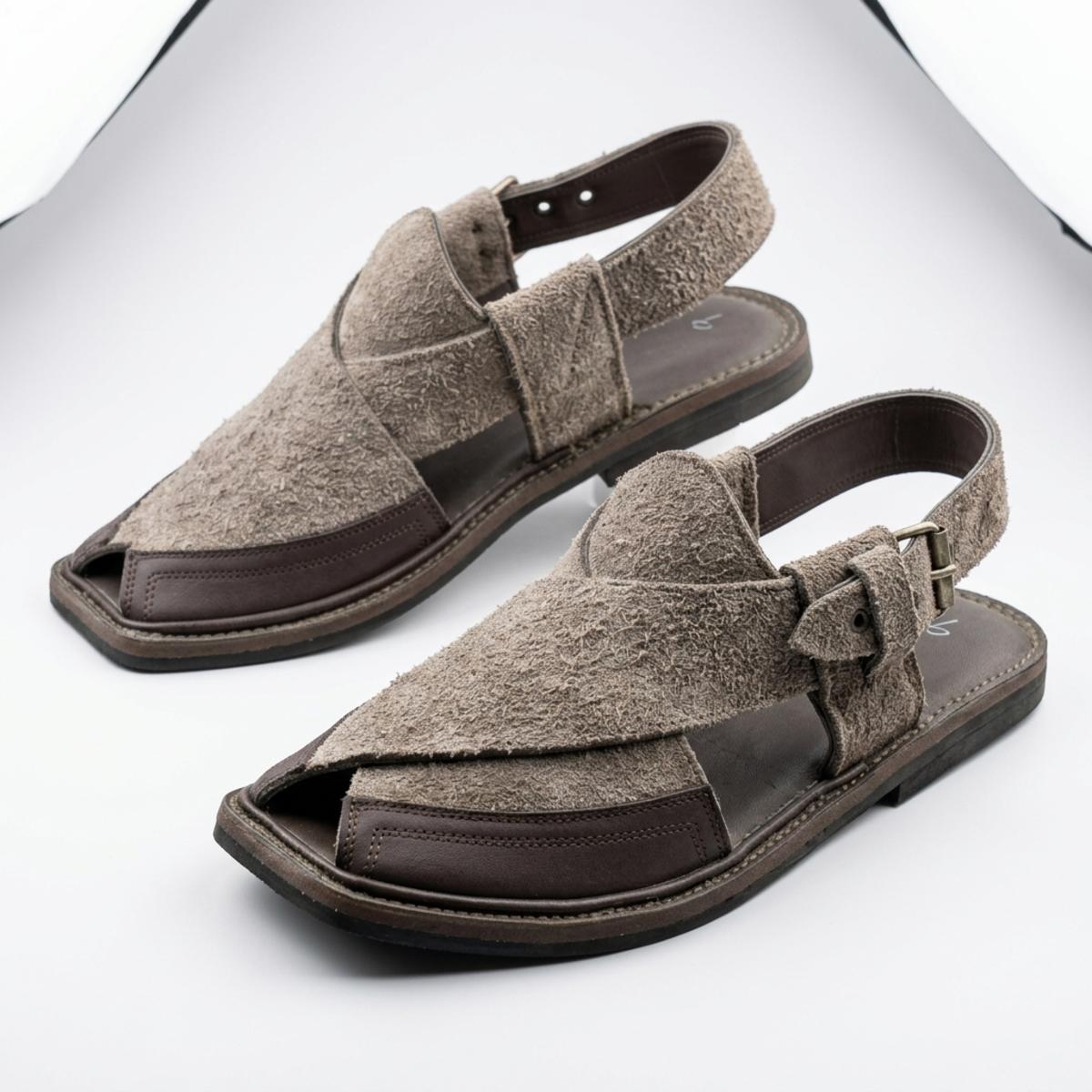 Premium Suede Cross-Strap Peshawari Chappal – Taupe
