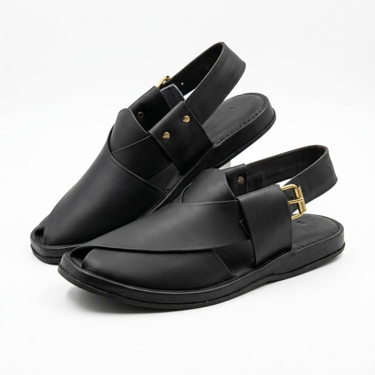 Classic Black Leather Peshawari Chappal