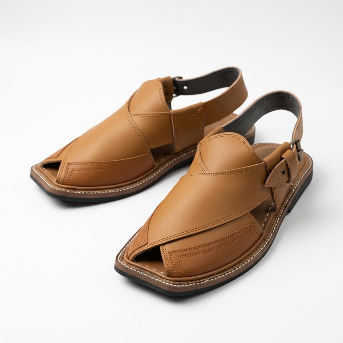 Traditional Tan Peshawari Chappal – Detailed Stitch