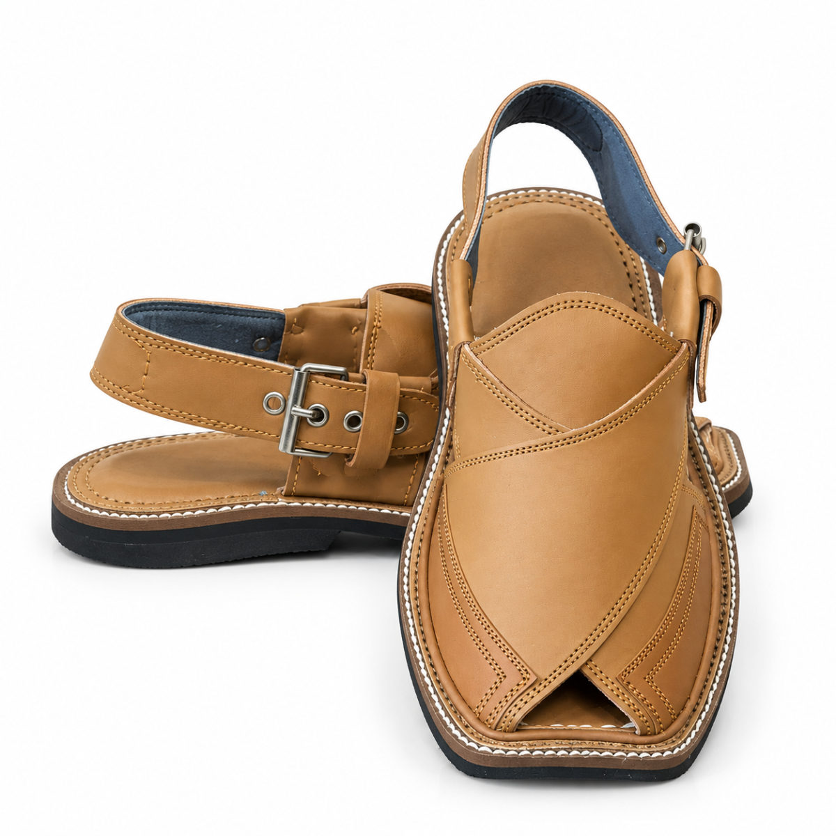 Traditional Tan Peshawari Chappal – Detailed Stitch — image 2