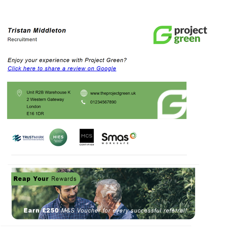 Project Green signature example