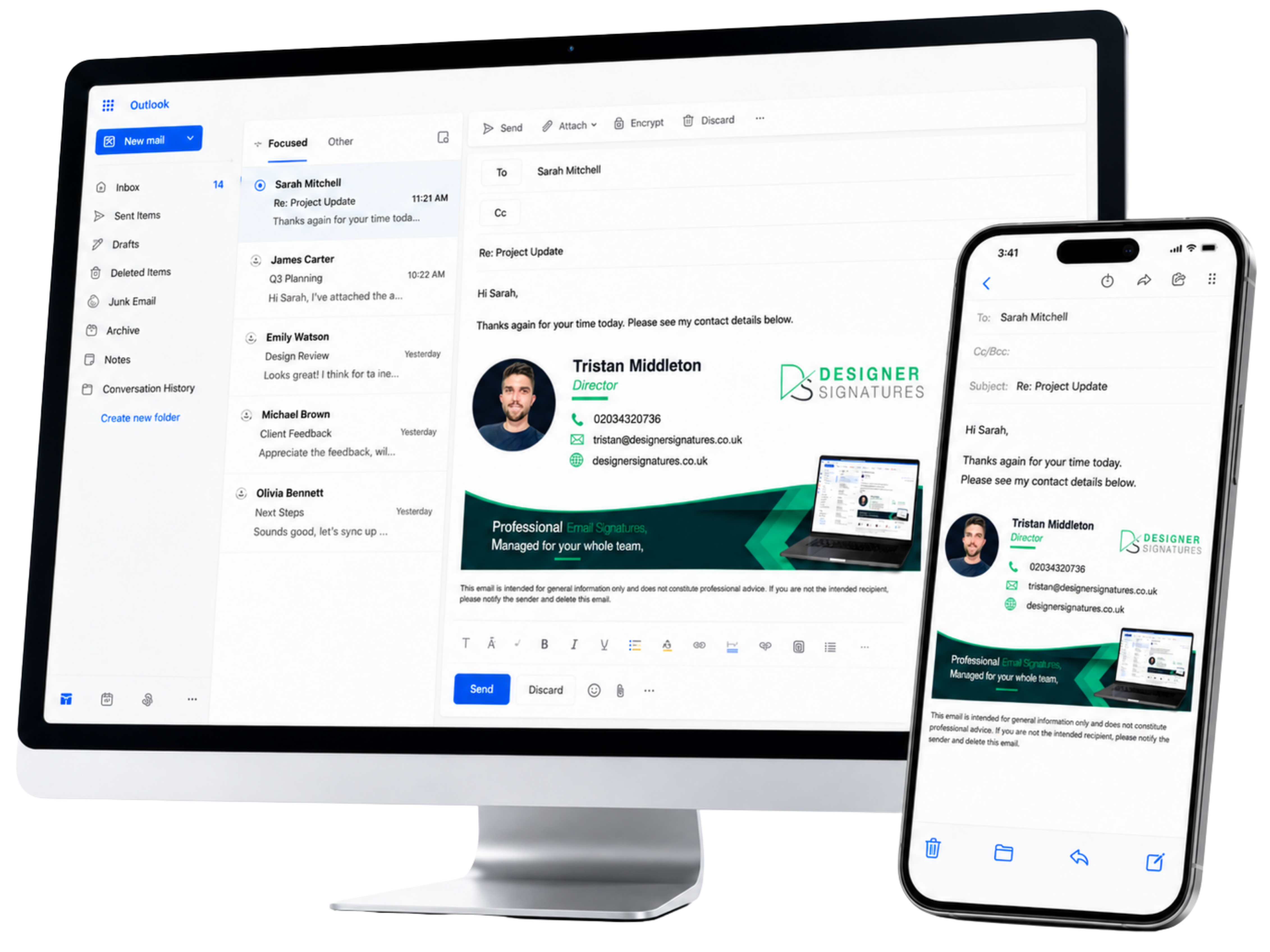 Designer Signatures email signature preview in light mode