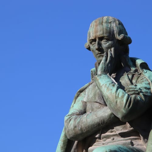 Isaac Newton'un elma ağacının altında oturduğu ve yerçekimi yasasını düşündüğü illüstrasyon.