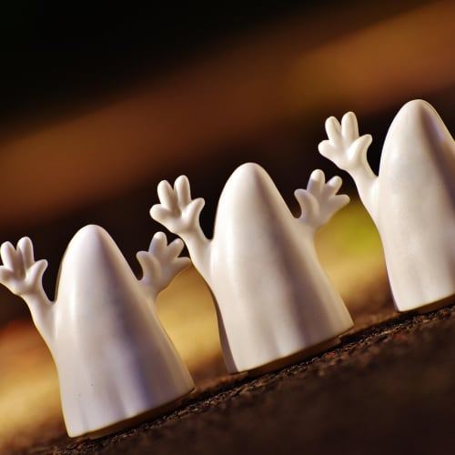 Tarihi bir malikanenin karanlık koridorunda hayaletimsi bir siluet fotoğrafı, paranormal araştırmalar ve hayalet görüntüleri hakkında merak uyandırıyor.