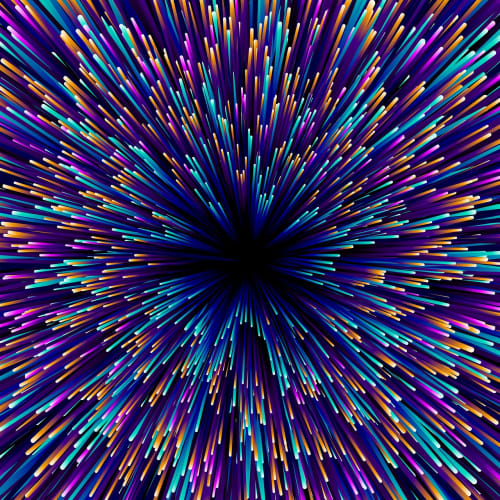 Evrenin genişlemesini gösteren bir görsel, galaksilerin uzaklaşmasını ve kozmik arka plan radyasyonunu temsil etmektedir.