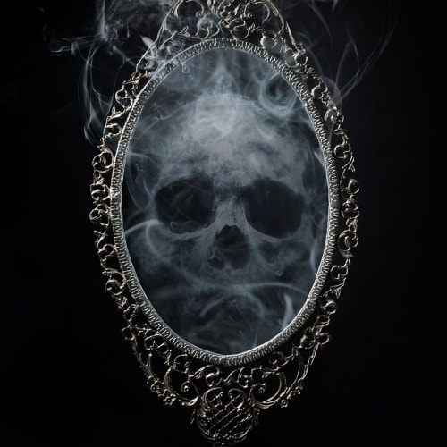 Perili bir ev fotoğrafı, ürkütücü ve gizemli bir atmosfer yaratıyor.