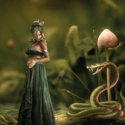 Farklı mitolojilerden ejderha, tek boynuzlu at, griffin ve kurt tasvirlerini içeren bir kolaj.