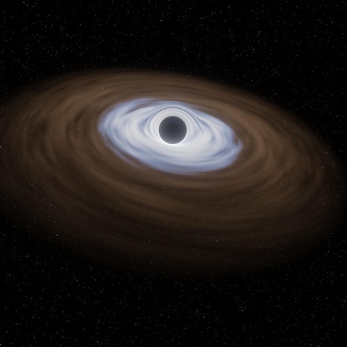 Bir kara deliğin etrafındaki yıldızların ve gaz bulutlarının sanatsal bir görseli, çekim kuvvetinin etkisini göstermektedir.