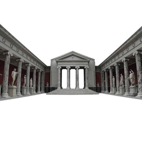 Antik Yunan felsefesinin önemli temsilcileri Sokrates, Platon ve Aristoteles'in heykelleri.