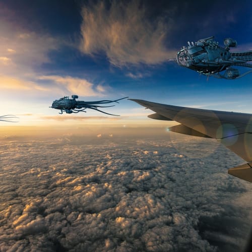 Gökyüzünde tanımlanamayan bir uçan cisim (UFO) görseli, uzaylı yaşamı ve UFO gözlemleri hakkında merak uyandırıyor.