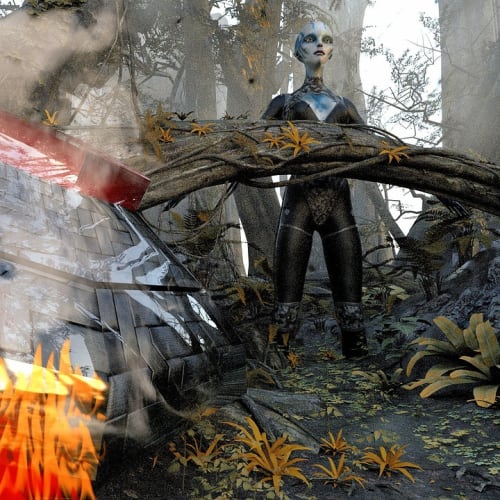 Uzaylılarla karşılaşma konseptini gösteren dijital sanat eseri, insanlığın geleceği ve evrendeki yeri hakkında soruları temsil ediyor.