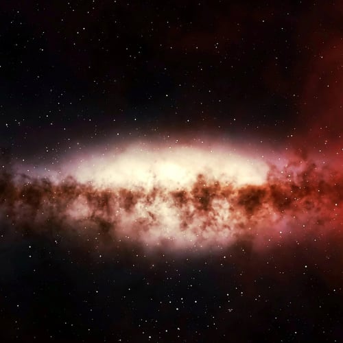 Evrenin genişlemesini gösteren bir görsel, karanlık madde ve karanlık enerjinin evrendeki etkilerini vurgulamaktadır.