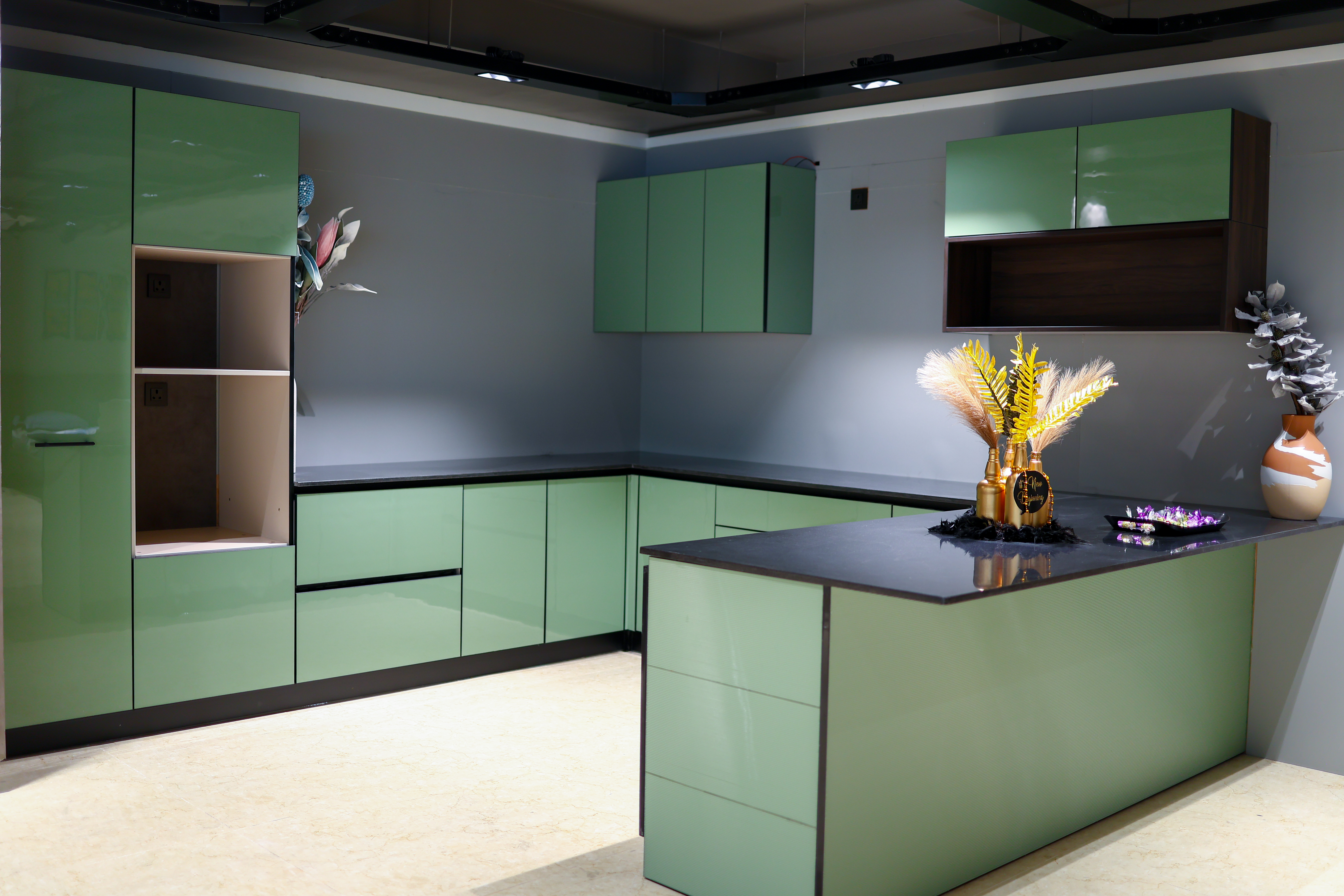 Modern Acrylic Green Kitchen Set - View 1