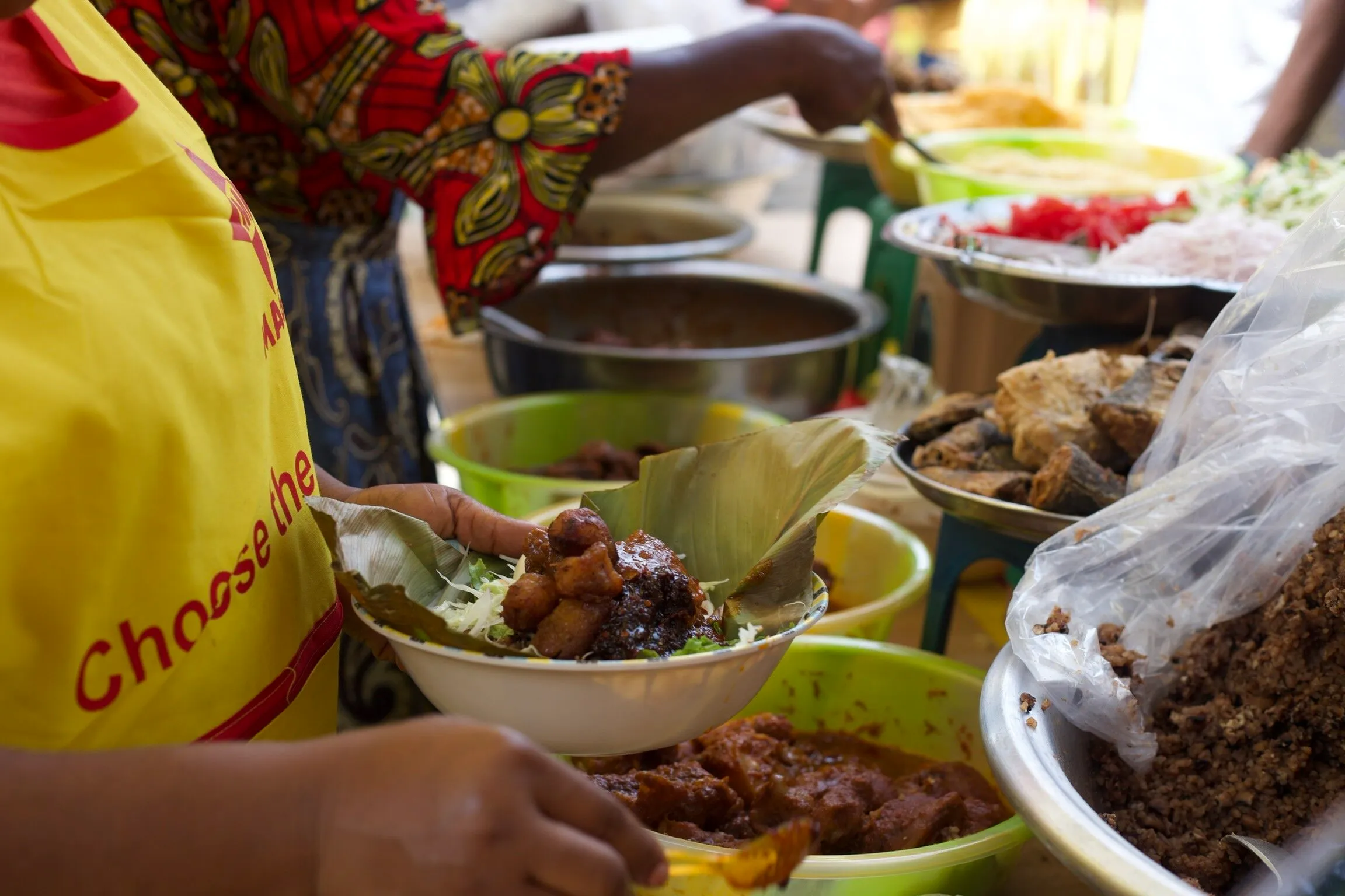 Delicious local food prepared by vendors