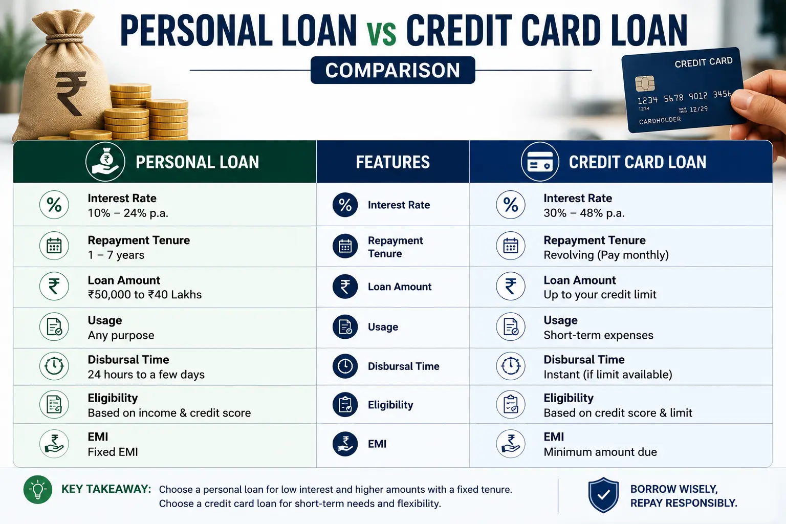 personal loan vs credit card loan comparison
