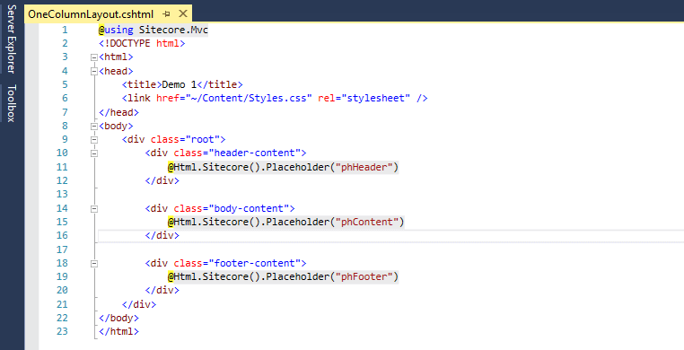Sample One Column Layout