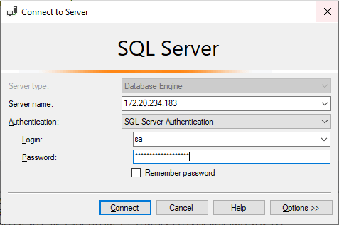SSMS login to docker
