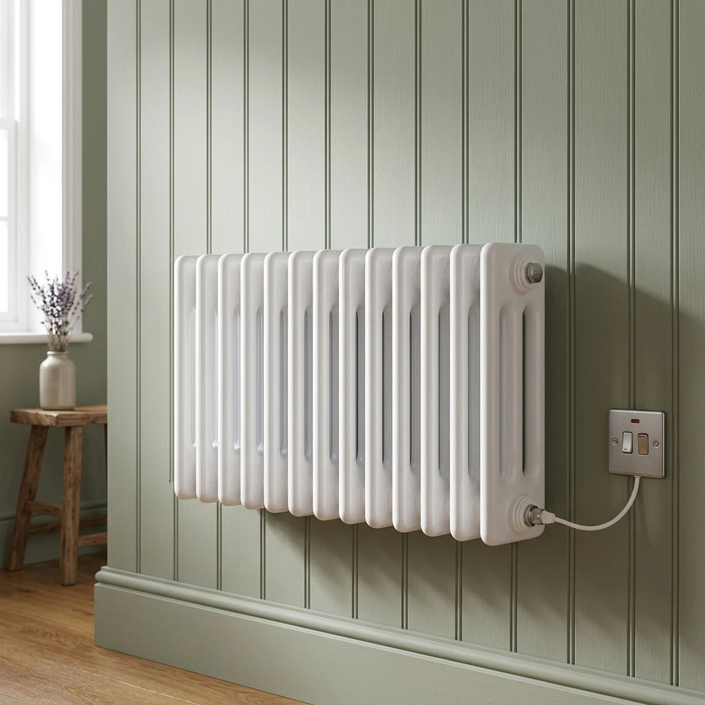 Traditional white electric 3 column radiator 300mm mild steel PTC element