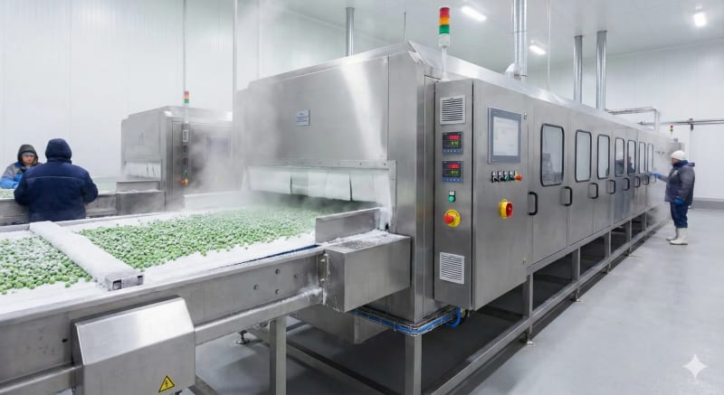Túnel de congelado IQF industrial para procesamiento de alimentos