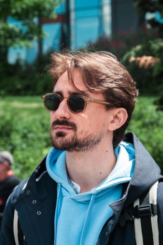 An image of a art and portrait engaged in walking in a summer.