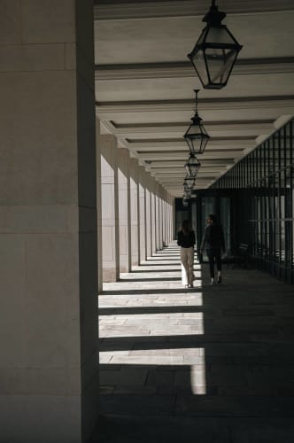 An image of a street, architecture, and interior engaged in walking.