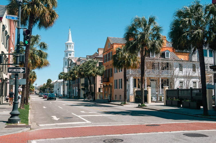 An image of a street, cityscape, urban, and travel in a landmark.