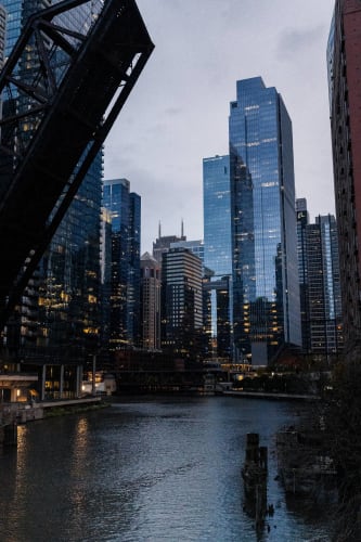 An image of a cityscape, urban, and architecture in a evening.