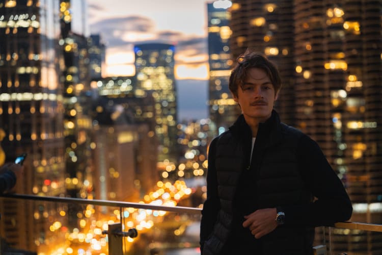 An image of a cityscape, urban, and self-portrait in a night.
