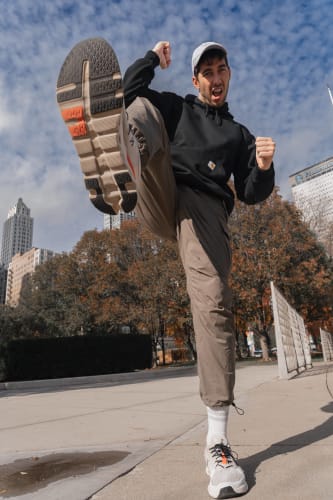 An image of a self-portrait engaged in running.