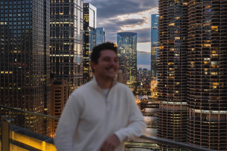 An image of a urban, cityscape, and self-portrait engaged in running.