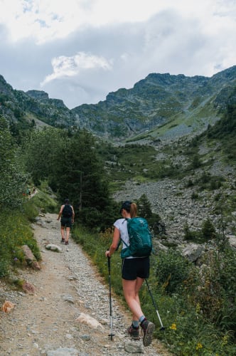 An image of a travel and landscape engaged in walking in a mountain.
